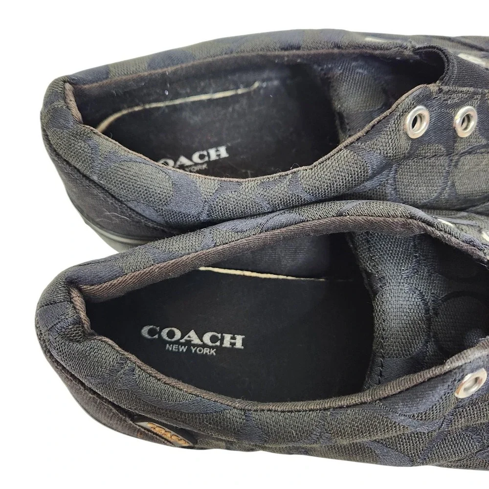 COACH Margo Shoes Womens 8 Black Signature Canvas Slip On Sneakers Q3253/A4941